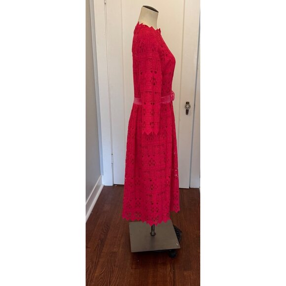 Lace Midi Dress With Velvet Bow Belt By Dainty Jewells - Womens M - Bright Pink - Picture 13 of 16